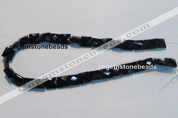 CAB802 15.5 inches 12*12mm faceted square black gemstone agate beads