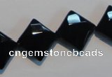 CAB804 15.5 inches 15*15mm faceted diamond black gemstone agate beads