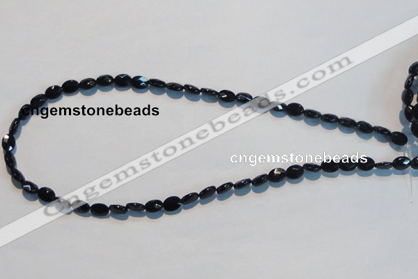 CAB805 15.5 inches 6*8mm faceted oval black gemstone agate beads