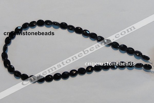 CAB806 15.5 inches 8*10mm faceted oval black gemstone agate beads