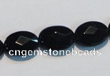 CAB807 15.5 inches 12*16mm faceted oval black gemstone agate beads