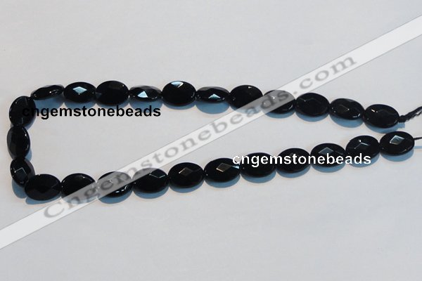 CAB807 15.5 inches 12*16mm faceted oval black gemstone agate beads
