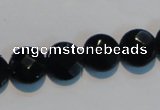 CAB809 15.5 inches 12mm faceted coin black gemstone agate beads