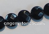 CAB810 15.5 inches 14mm faceted coin black gemstone agate beads