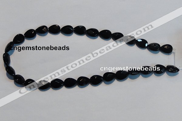 CAB811 15.5 inches 10*14mm faceted & flat teardrop black agate beads