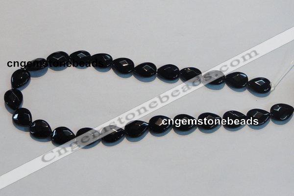 CAB812 15.5 inches 12*15mm faceted & flat teardrop black agate beads