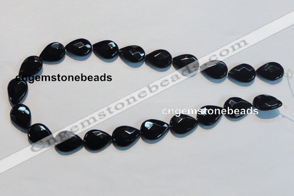 CAB813 15.5 inches 13*18mm faceted & flat teardrop black agate beads