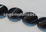 CAB815 15.5 inches 13*18mm faceted & twisted oval black agate beads