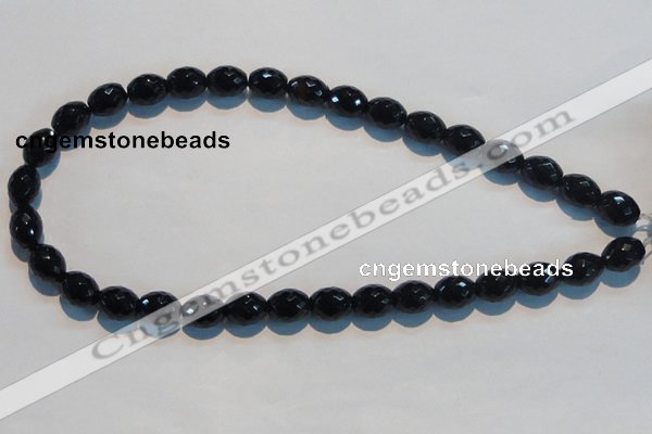 CAB817 15.5 inches 10*12mm faceted rice black agate gemstone beads