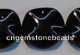 CAB827 15.5 inches 30mm wavy coin black agate gemstone beads wholesale