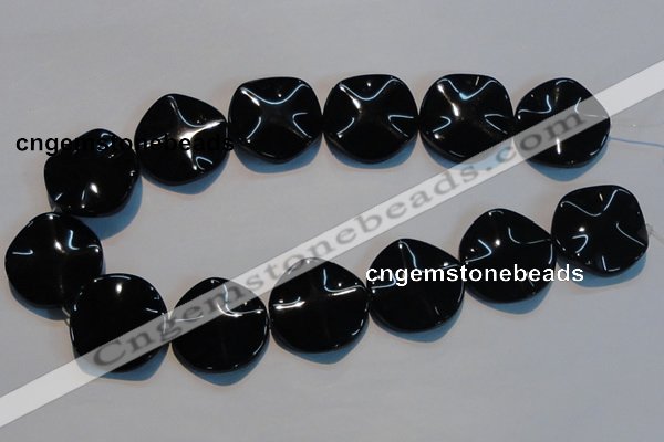 CAB827 15.5 inches 30mm wavy coin black agate gemstone beads wholesale