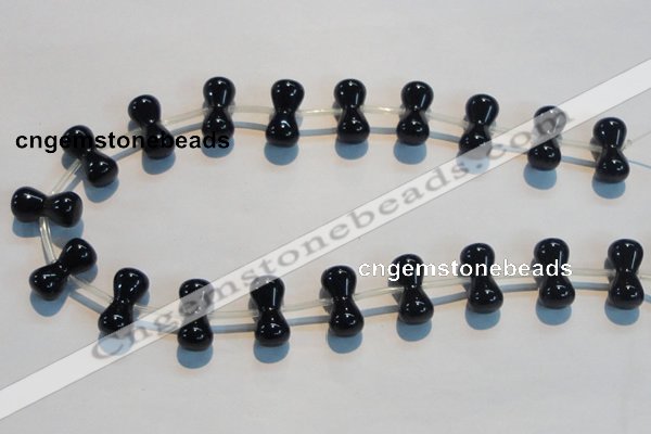 CAB829 10*20mm dumbbell-shaped black agate gemstone beads