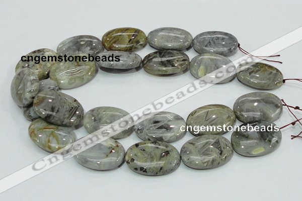 CAB84 15.5 inches 25*35mm oval silver needle agate gemstone beads