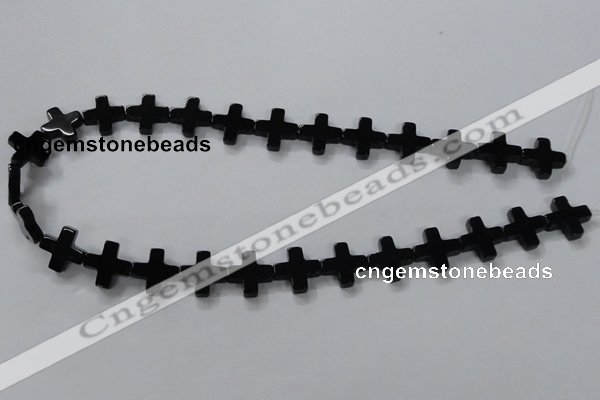 CAB846 15.5 inches 14*14mm cross black agate gemstone beads wholesale