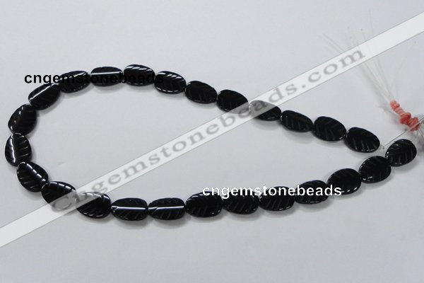 CAB851 15.5 inches 12*16mm leaf black agate gemstone beads wholesale