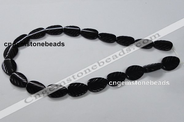 CAB853 15.5 inches 15*20mm leaf black agate gemstone beads wholesale