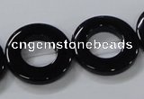 CAB856 15.5 inches 25mm donut black agate gemstone beads wholesale