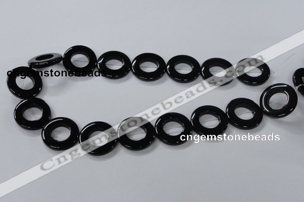 CAB856 15.5 inches 25mm donut black agate gemstone beads wholesale