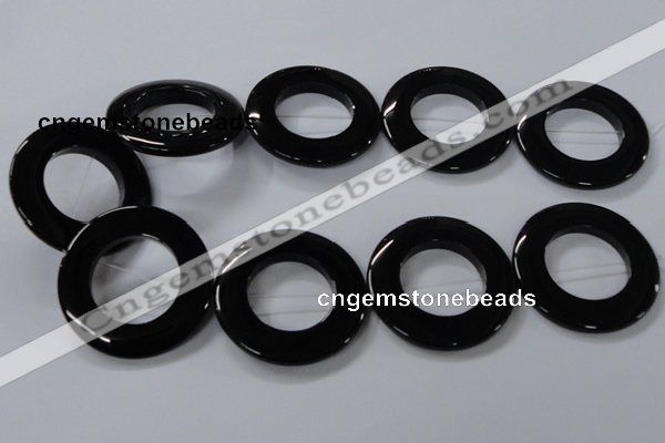 CAB858 15.5 inches 45mm donut black agate gemstone beads wholesale