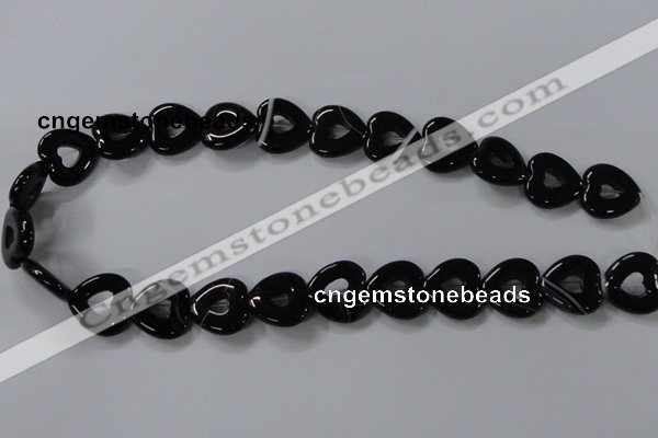 CAB860 15.5 inches 18*18mm heart black agate gemstone beads wholesale