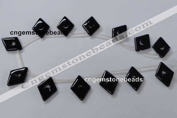 CAB870 22*40mm top-drilled rhombic black agate gemstone beads wholesale