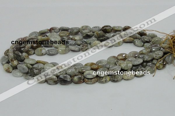 CAB89 15.5 inches 10*14mm oval silver needle agate gemstone beads