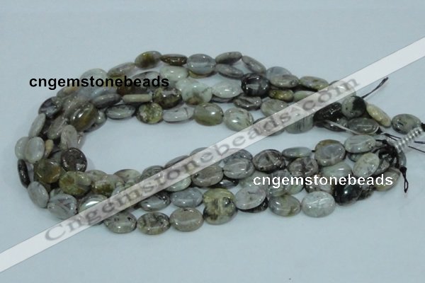 CAB90 15.5 inches 12*16mm oval silver needle agate gemstone beads