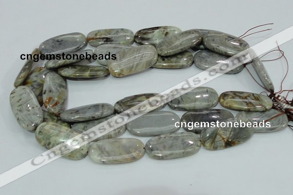 CAB92 15.5 inches 20*40mm oval silver needle agate gemstone beads
