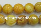 CAB936 15.5 inches 14mm round yellow crazy lace agate beads wholesale