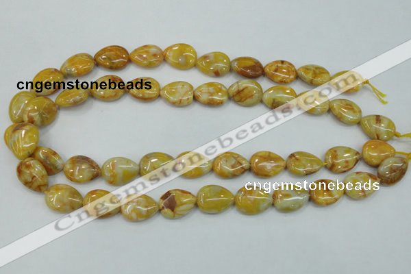 CAB940 15.5 inches 13*18mm flat teardrop yellow crazy lace agate beads