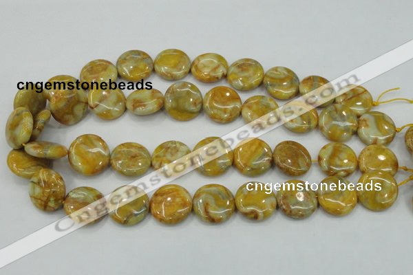 CAB944 15.5 inches 20mm flat round yellow crazy lace agate beads