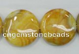 CAB945 15.5 inches 25mm flat round yellow crazy lace agate beads