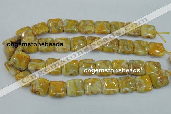 CAB947 15.5 inches 20*20mm square yellow crazy lace agate beads