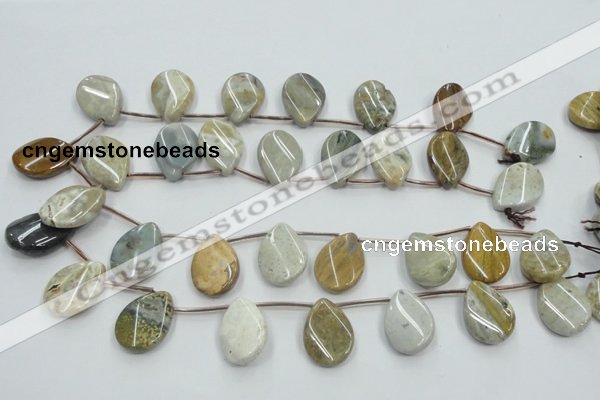 CAB953 18*25mm top-drilled twisted teardrop ocean agate gemstone