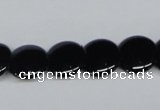 CAB982 15.5 inches 14mm flat round black agate gemstone beads wholesale