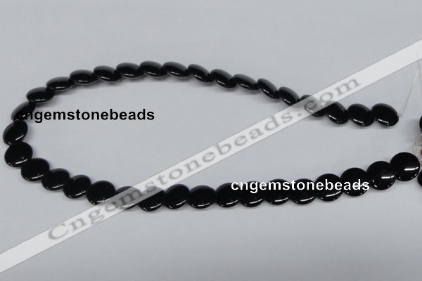 CAB982 15.5 inches 14mm flat round black agate gemstone beads wholesale