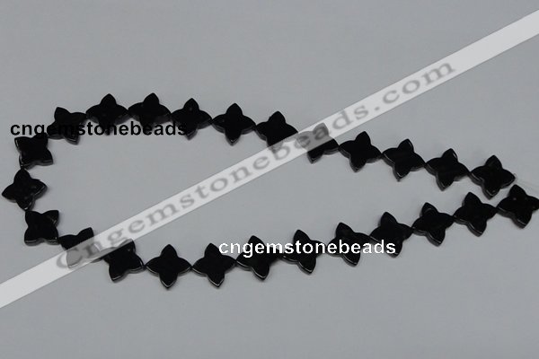 CAB990 15.5 inches 16*16mm flower black agate gemstone beads wholesale