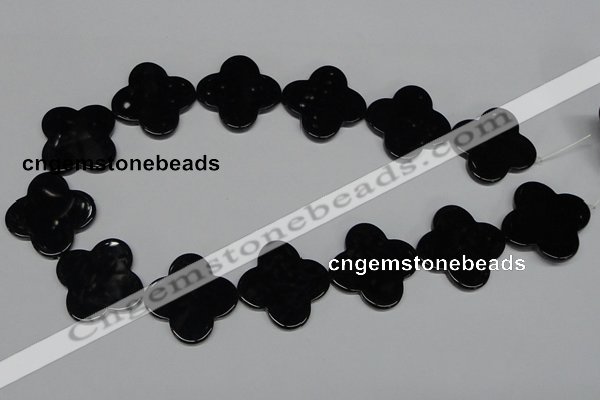 CAB991 15.5 inches 30*30mm flower black agate gemstone beads wholesale