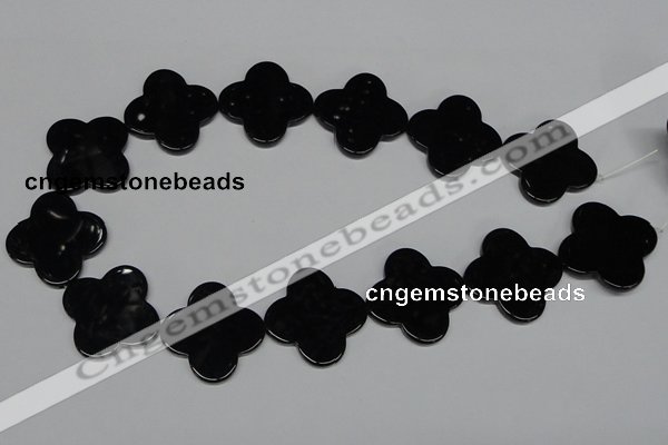 CAB991 15.5 inches 30*30mm flower black agate gemstone beads wholesale