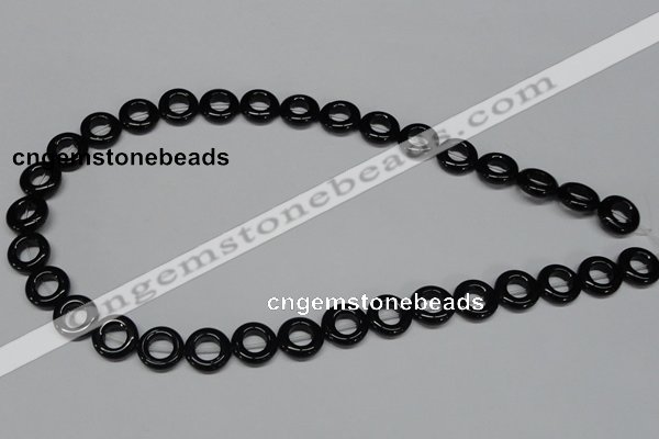 CAB996 15.5 inches 12mm donut black agate gemstone beads wholesale
