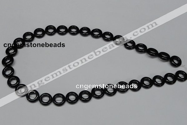 CAB996 15.5 inches 12mm donut black agate gemstone beads wholesale