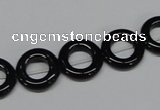 CAB997 15.5 inches 14mm donut black agate gemstone beads wholesale