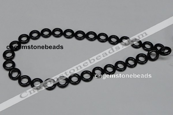 CAB997 15.5 inches 14mm donut black agate gemstone beads wholesale