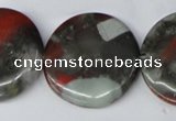 CAF05 15.5 inches 30mm flat round African bloodstone beads