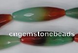 CAG1020 15.5 inches 12*40mm faceted rice rainbow agate beads