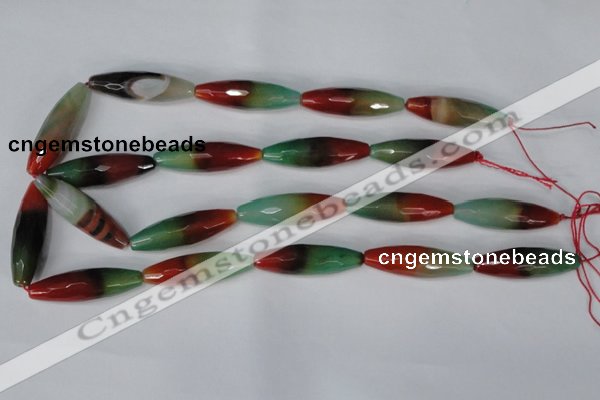 CAG1020 15.5 inches 12*40mm faceted rice rainbow agate beads