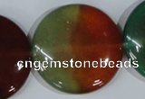 CAG1040 15.5 inches 35mm flat round rainbow agate beads