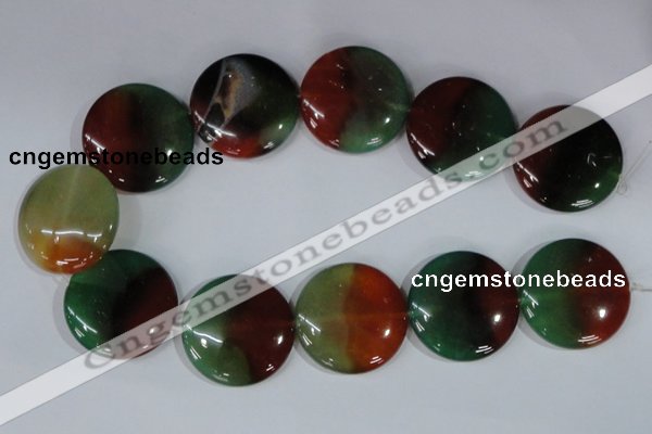 CAG1040 15.5 inches 35mm flat round rainbow agate beads