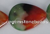 CAG1072 15.5 inches 30*40mm faceted flat teardrop rainbow agate beads