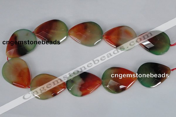 CAG1072 15.5 inches 30*40mm faceted flat teardrop rainbow agate beads